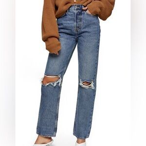 Topshop Faded Wash Ripped Dad Jeans